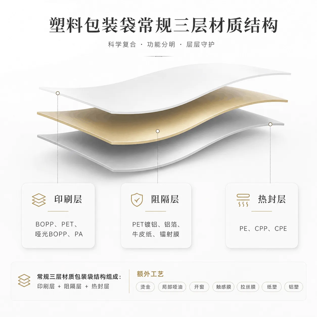 Typical 3-Layer Structure of Plastic Packaging Film