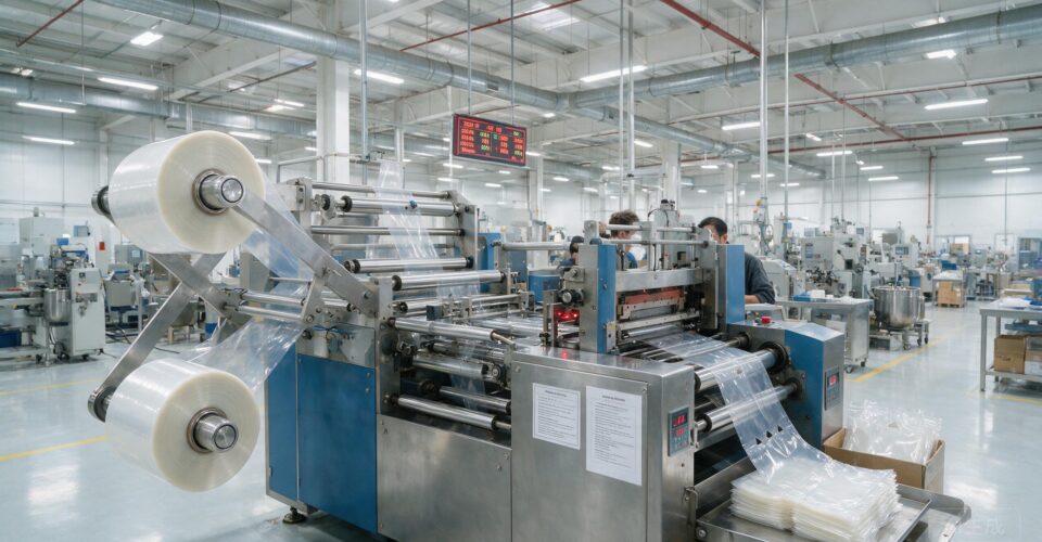 OMOPACK's new high-speed bag-making line on site, modern clean workshop