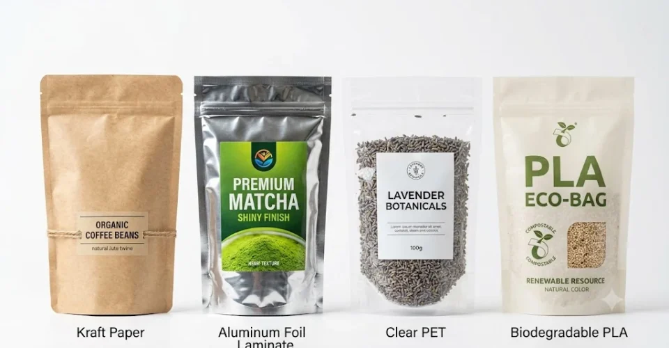 定制包装袋材质对比 - kraft纸、铝箔、PET、PLA - OMOPack欧姆包装