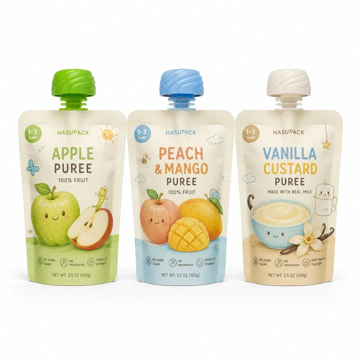 Food-Grade 121 degree C Retort Fruit Puree Spout Pouch Customization: BPA-Free, Aluminum-Foil-Free High-Barrier Stand-Up Spout Pouch for Baby Food - Image 2
