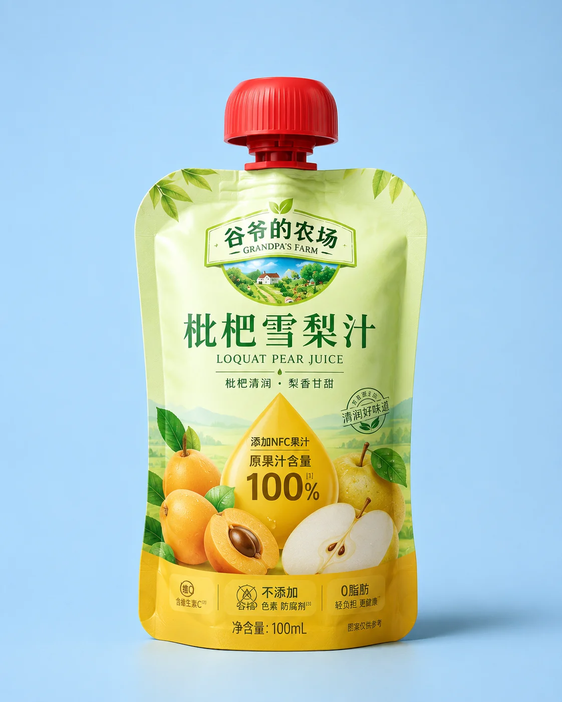 Pear juice pouch packaging