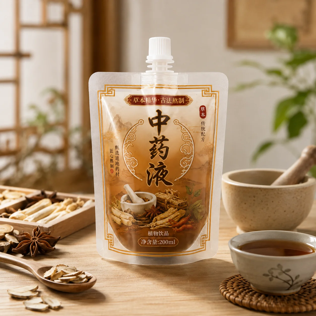 Application and use of Chinese herbal liquid packaging spout pouch