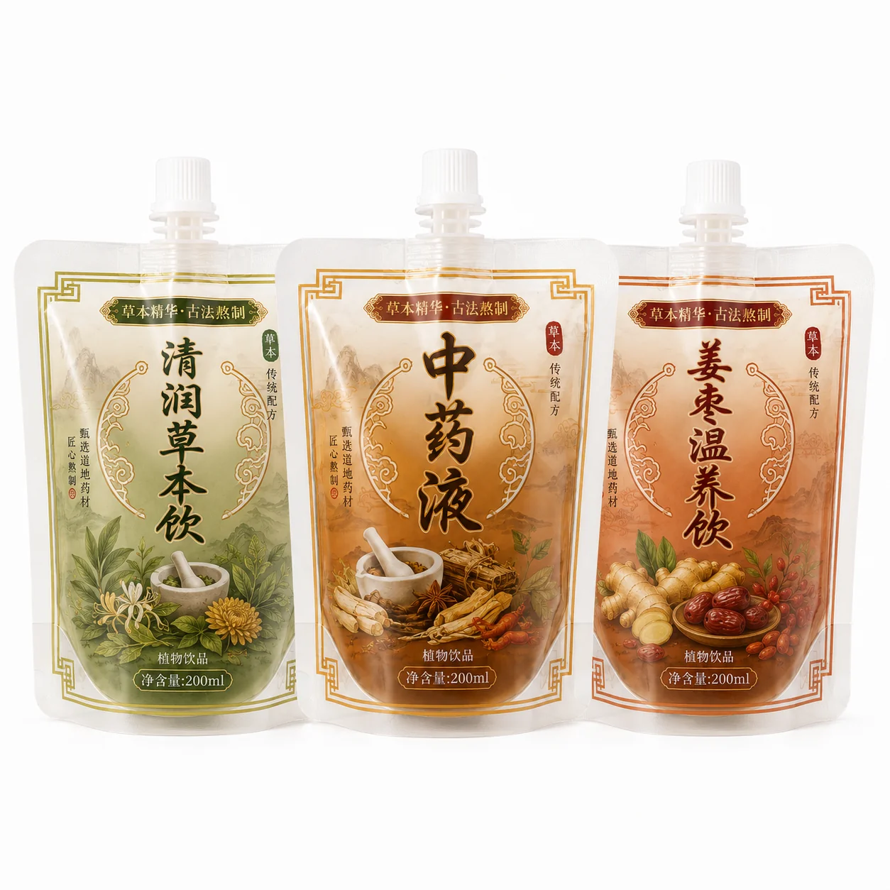Chinese herbal liquid spout pouch series