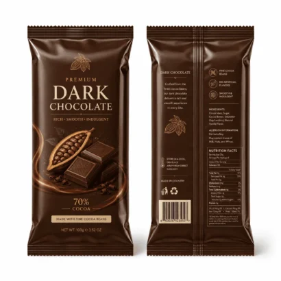 Custom Chocolate Center Seal Pouches, Snack Pouches