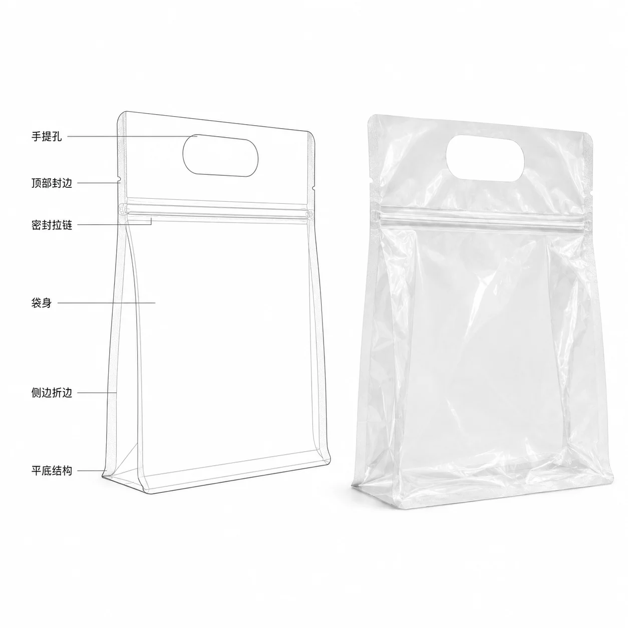 Transparent Handle General-Purpose Pouches: Food-Grade Flat Bottom Pouches in Large Stock - Image 4