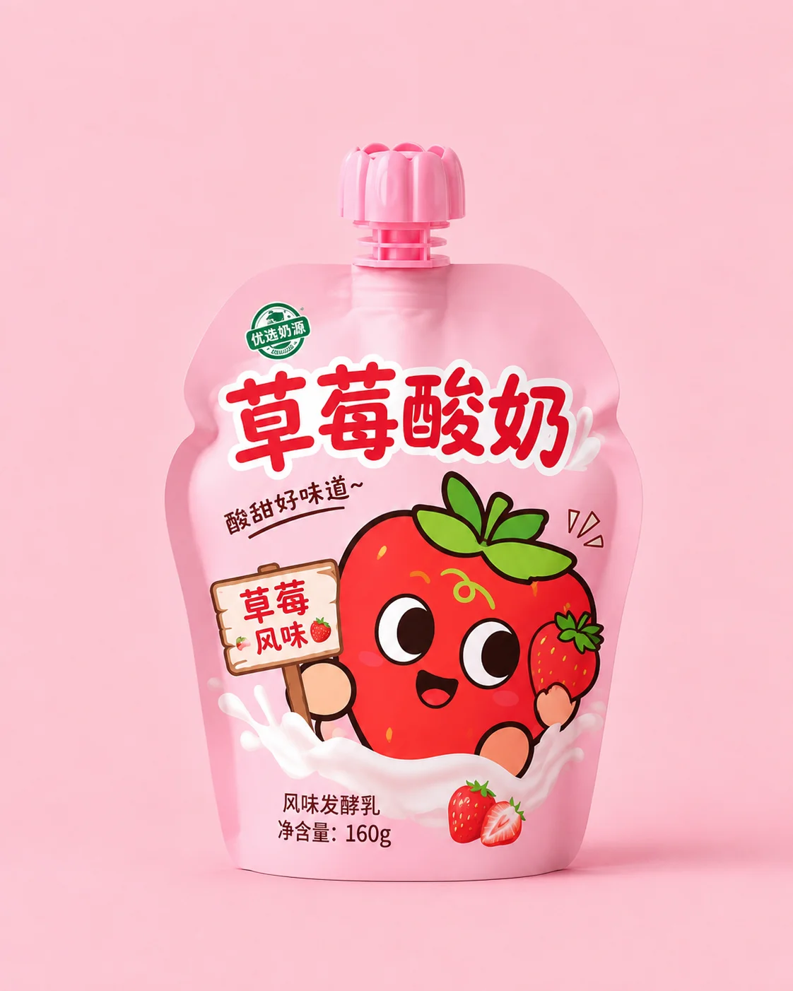 Dairy packaging for strawberry yogurt