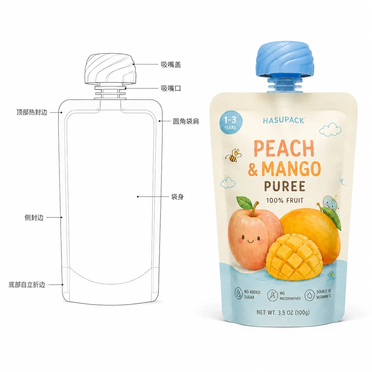Food-Grade 121 degree C Retort Fruit Puree Spout Pouch Customization: BPA-Free, Aluminum-Foil-Free High-Barrier Stand-Up Spout Pouch for Baby Food - Image 4