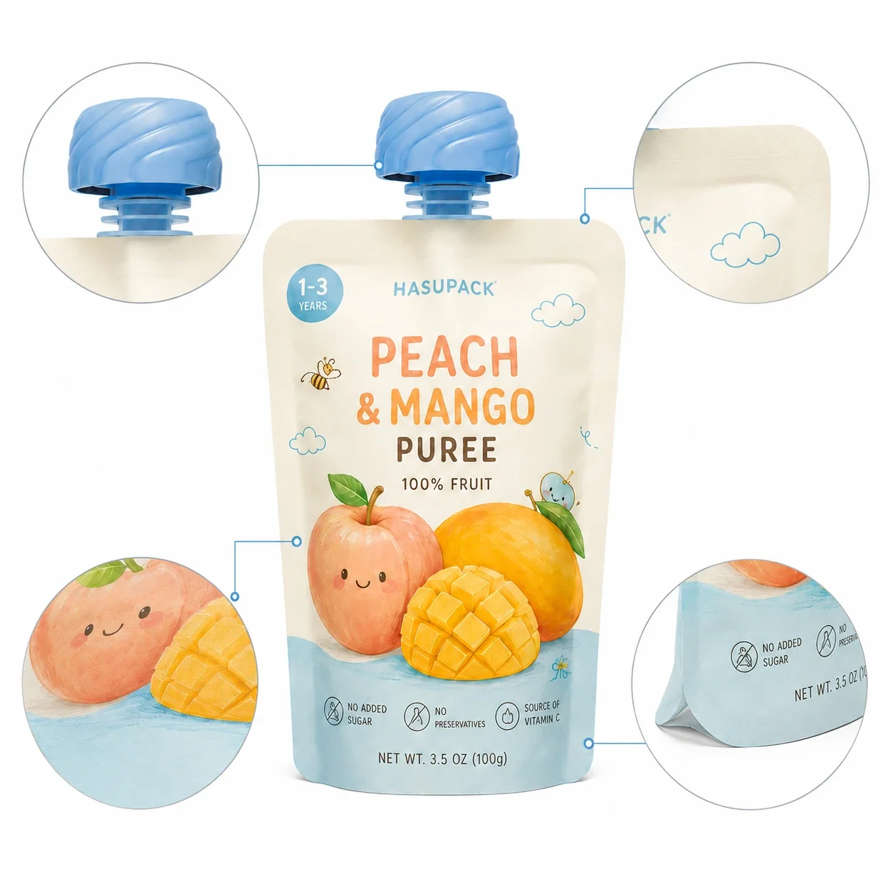 Food-Grade 121 degree C Retort Fruit Puree Spout Pouch Customization: BPA-Free, Aluminum-Foil-Free High-Barrier Stand-Up Spout Pouch for Baby Food - Image 3