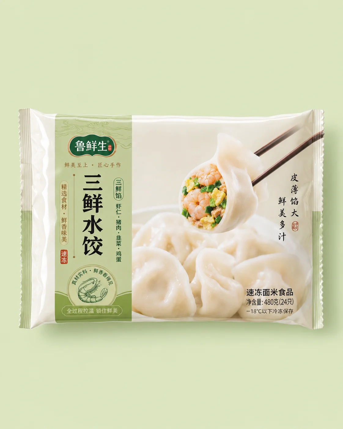 Quick-frozen dumplings in frozen food packaging