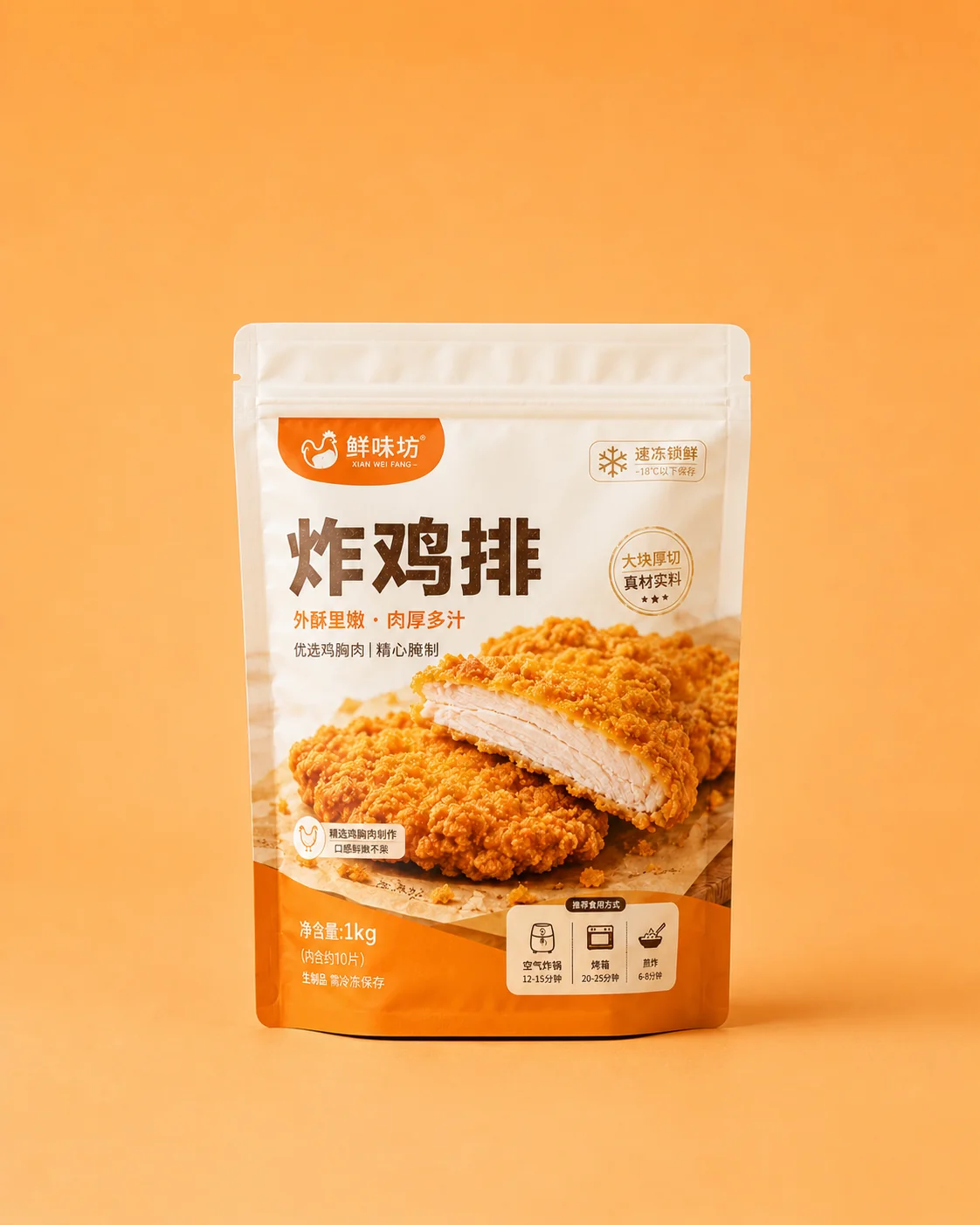 Fried frozen snacks in a stand-up pouch