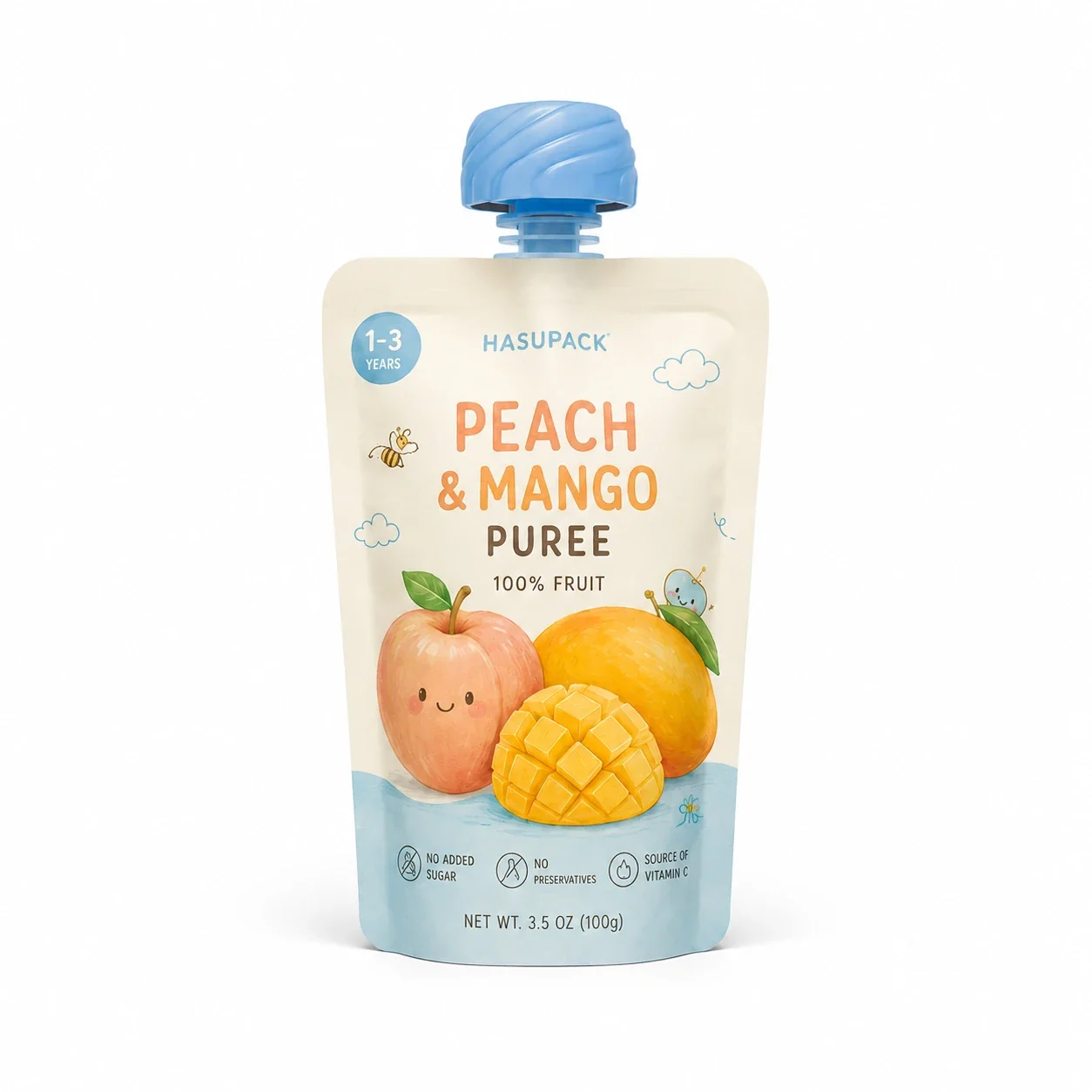 Food-Grade 121 degree C Retort Fruit Puree Spout Pouch Customization: BPA-Free, Aluminum-Foil-Free High-Barrier Stand-Up Spout Pouch for Baby Food