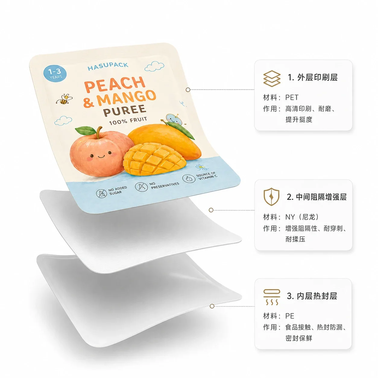 Food-Grade 121 degree C Retort Fruit Puree Spout Pouch Customization: BPA-Free, Aluminum-Foil-Free High-Barrier Stand-Up Spout Pouch for Baby Food - Image 6