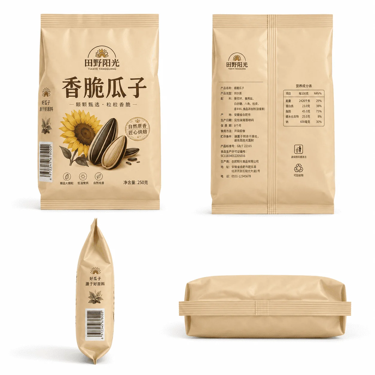 Sunflower Seed Pouches, Snack Pouches, Pouch for Nuts, Coffee Beans and Chocolate Beans - Image 5