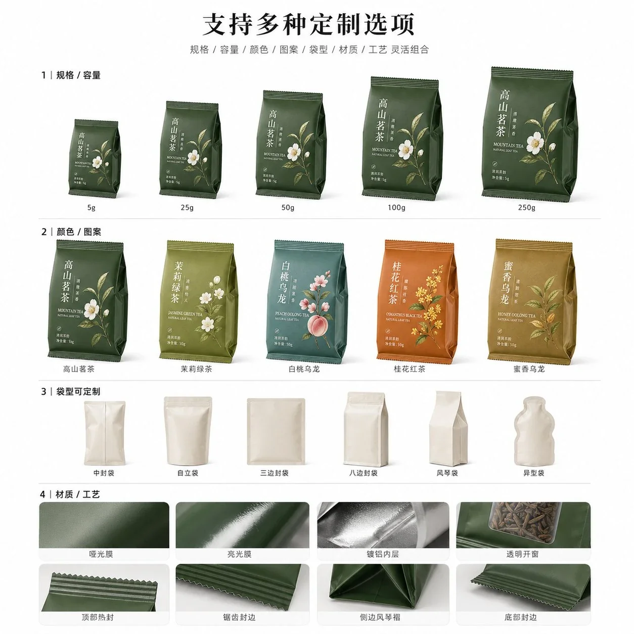 Tea Pouches, Custom Side Seal Gusset Pouches, Pouch for Snacks, Nuts, Candy, Chocolate and Coffee Beans - Image 7