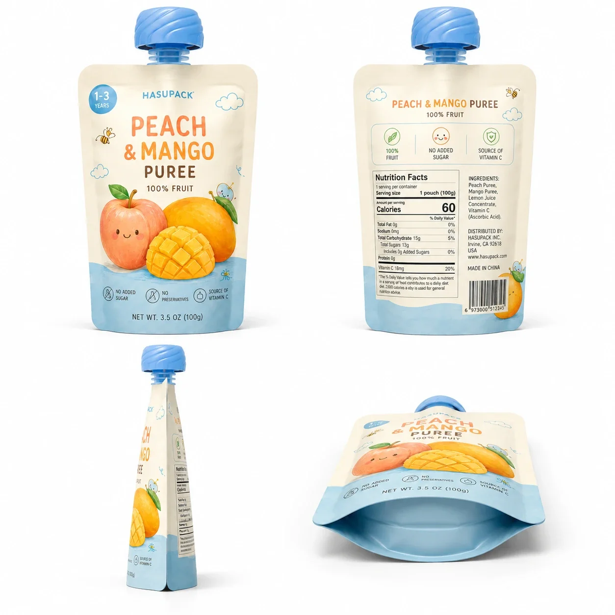 Food-Grade 121 degree C Retort Fruit Puree Spout Pouch Customization: BPA-Free, Aluminum-Foil-Free High-Barrier Stand-Up Spout Pouch for Baby Food - Image 5