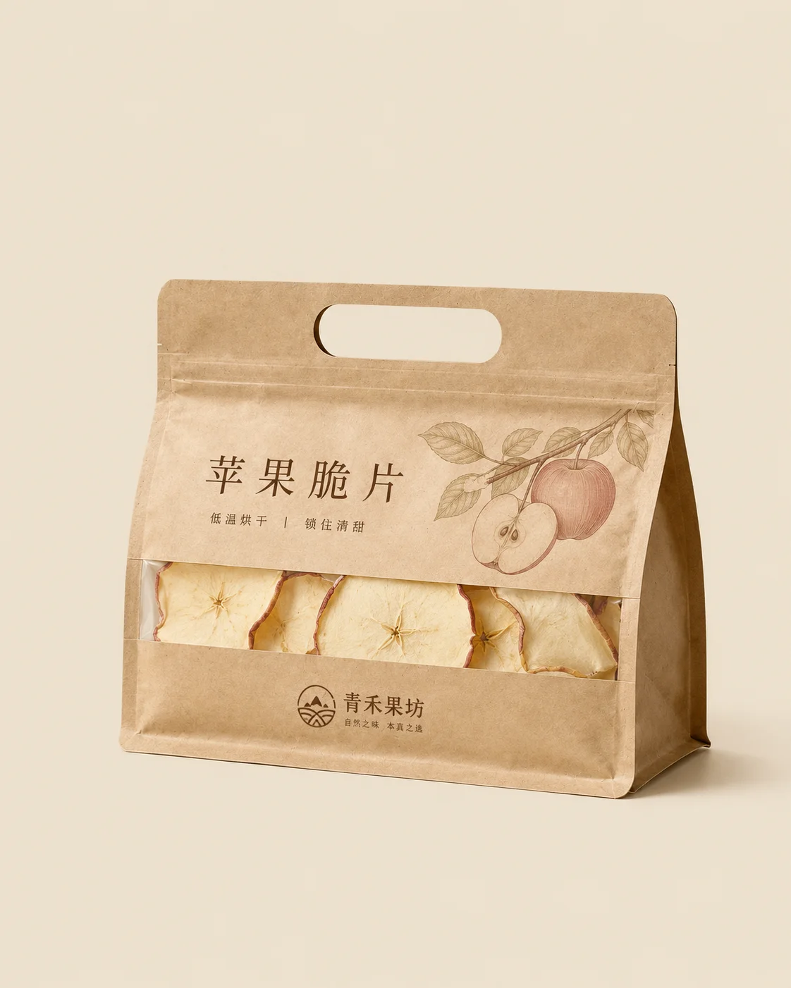 Dried apple slices in agricultural produce packaging