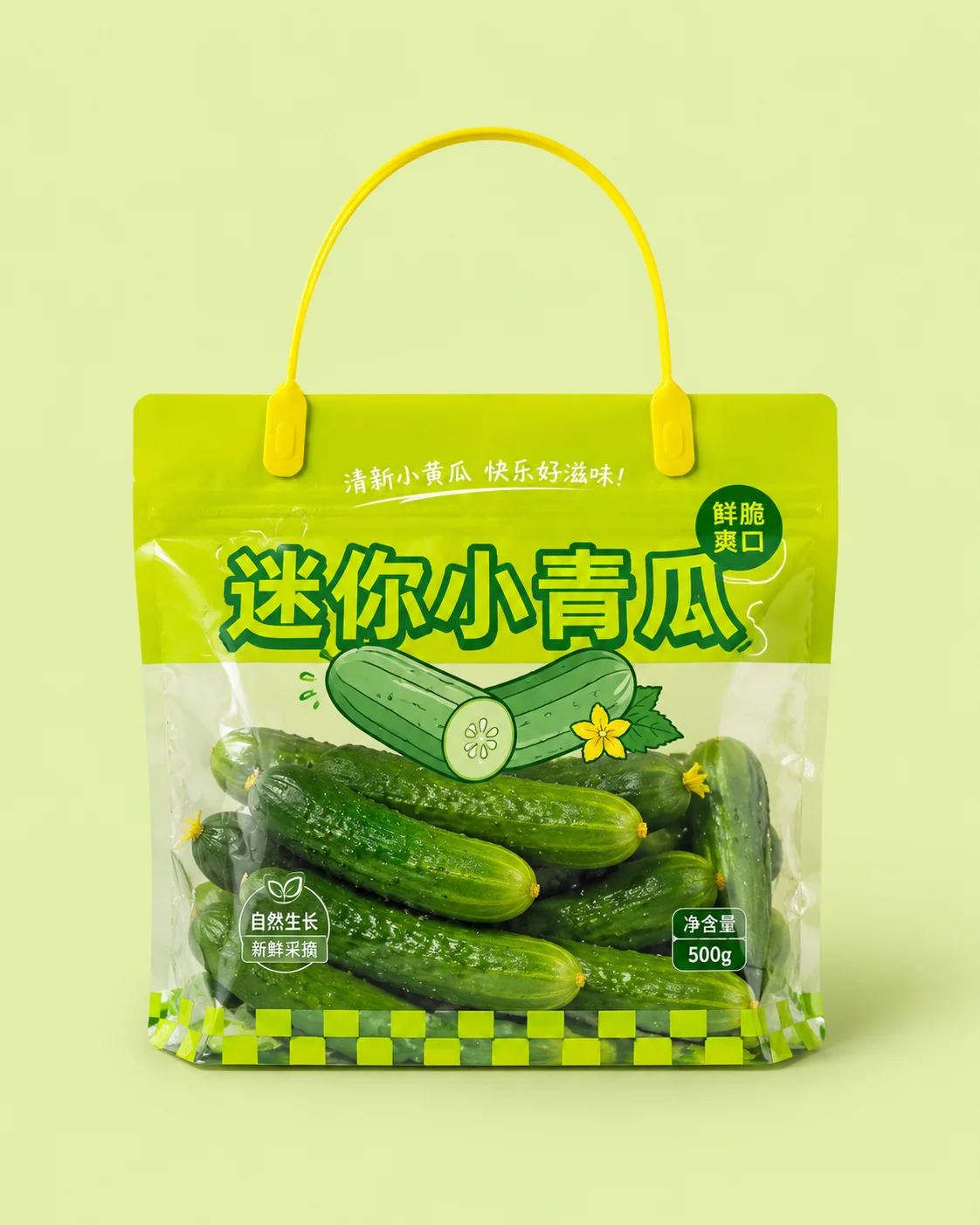 Produce gherkins in agricultural produce packaging