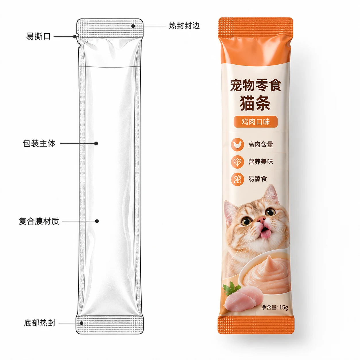 Cat treat stick packaging - structure drawing