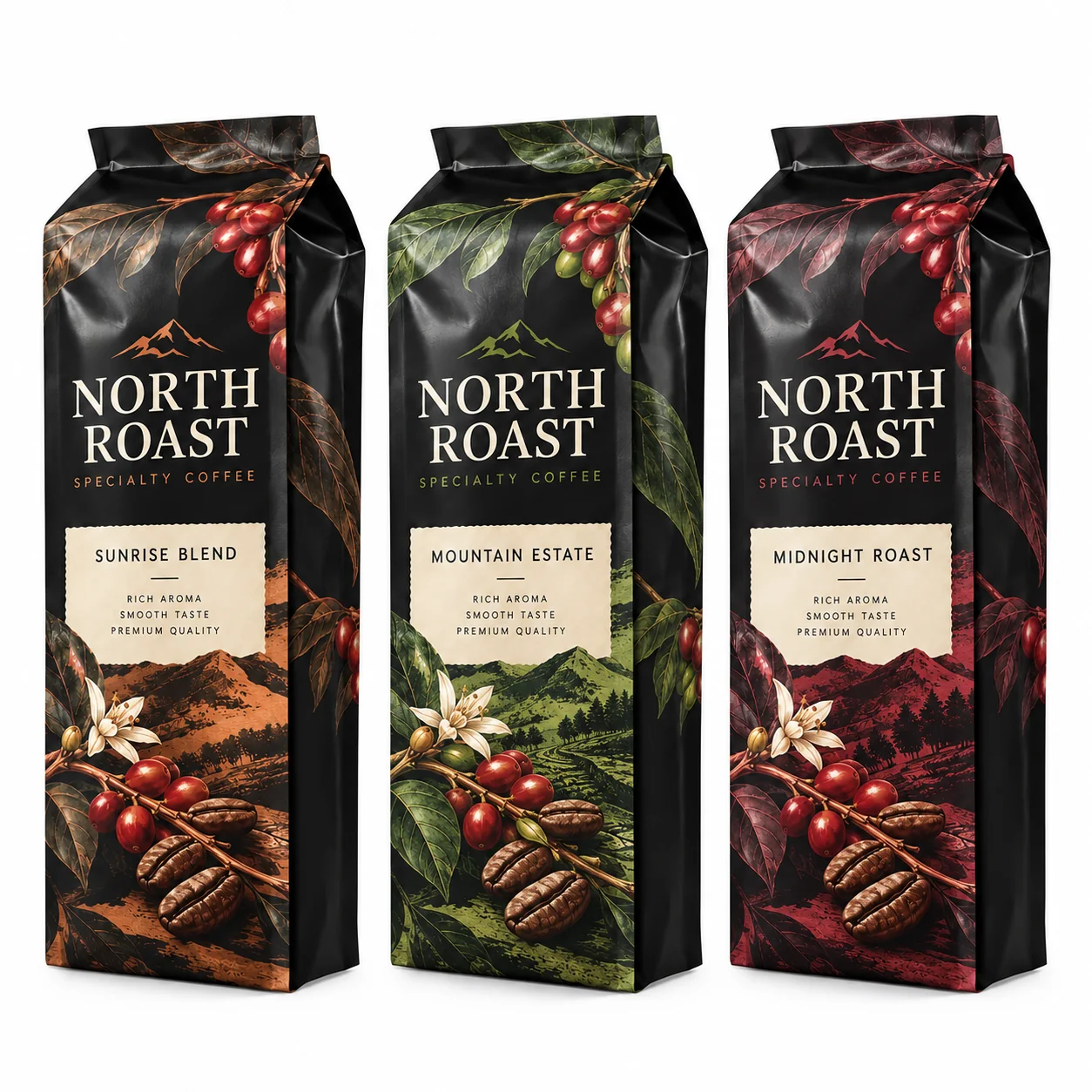 custom coffee bean packaging bags printed series
