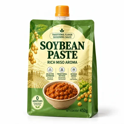 Custom soybean paste spout pouch front view