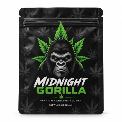 Custom weed packs front view, printed resealable mylar pouch for cannabis flower