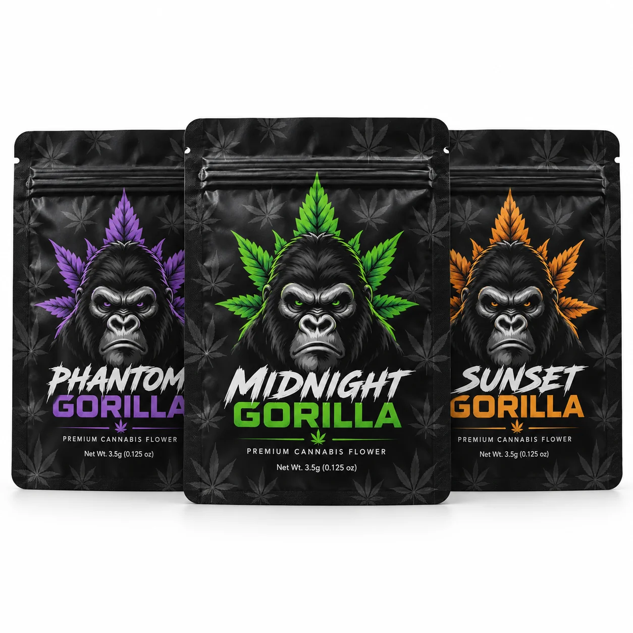 Series of custom weed packs in different sizes and print designs