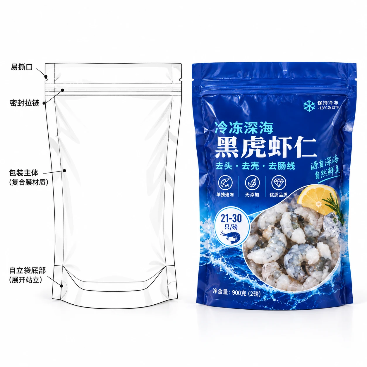 Frozen shrimp packaging bags - structure drawing