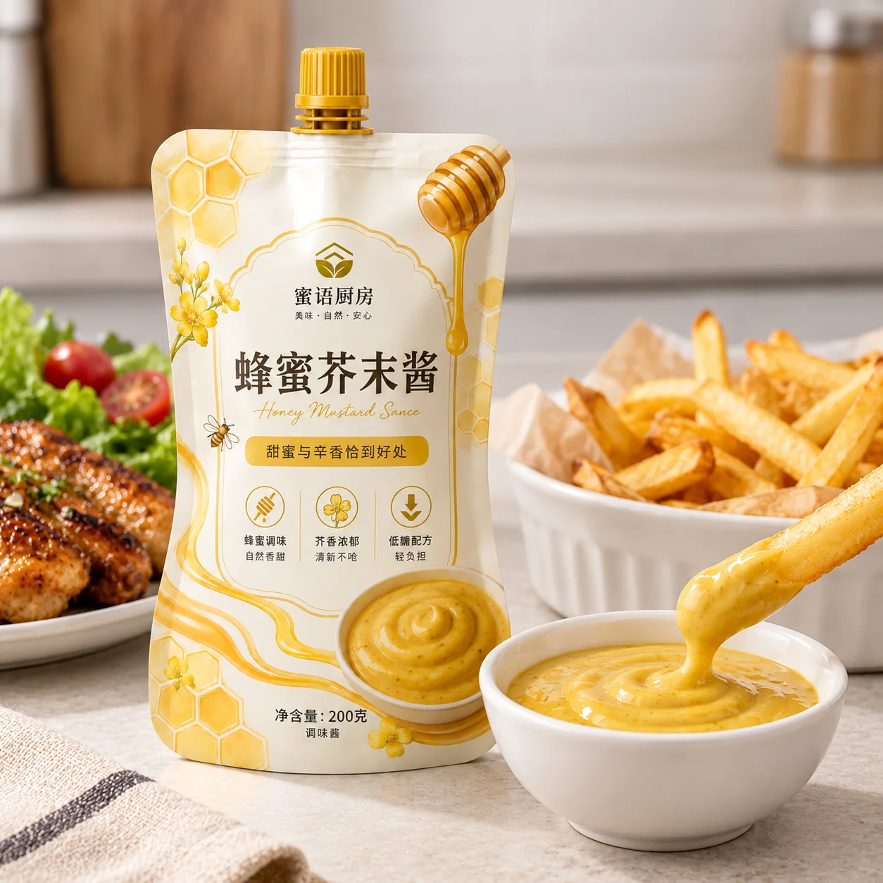 custom honey mustard sauce pouches food service application