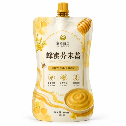 custom honey mustard sauce pouches front view