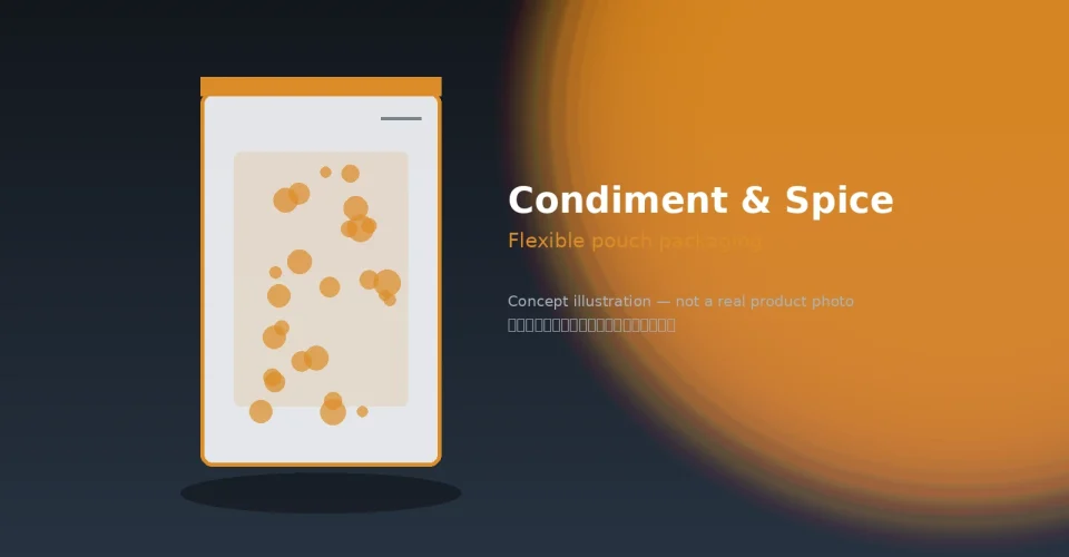 Stand-up spice pouch concept illustration for dry condiment packaging