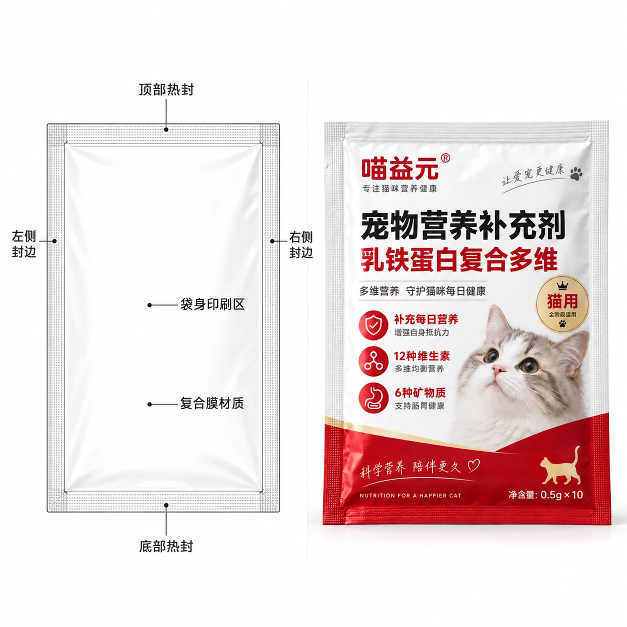 Pet supplement sachets - structure drawing