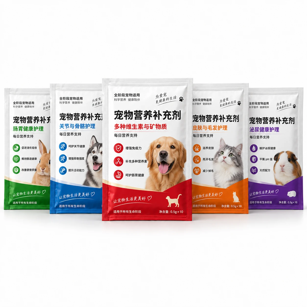 Pet supplement sachets - product range