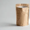 Concept visual of a kraft paper food pouch showing the brown paper face and inner sealing layer