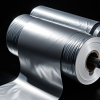 Wet lamination line with layered film and aluminum foil rolls