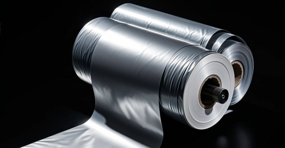 Wet lamination line with layered film and aluminum foil rolls