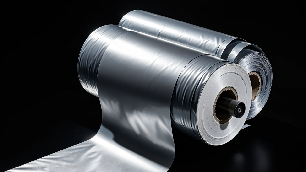 Wet lamination line with layered film and aluminum foil rolls