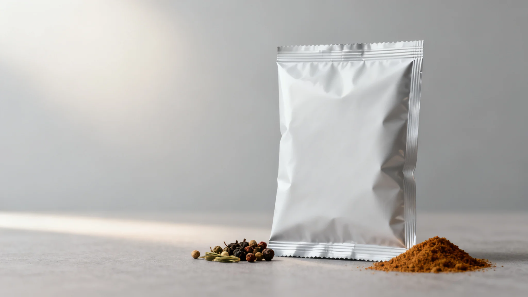 Concept visual of a spice pouch used to illustrate aroma retention, barrier choice and seal hygiene